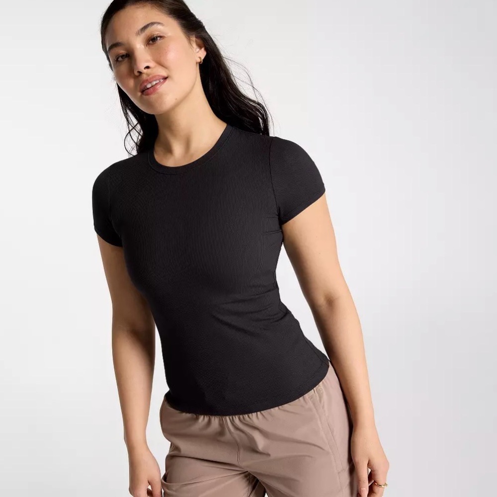 CALIA Women's Everyday Rib Short Sleeve Tee (built in bra) (2shirts)(Sz S)